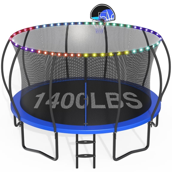 CITYLE Trampoline 1500LBS 12 14 15 16 FT Trampoline for Kids and Adults with Lights, 14FT Trampoline with Enclosure Net, Basketball Hoop, Heavy Duty Trampolines Outdoor
