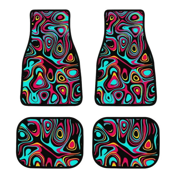 Psychodelic Textures Car Foot Mat Set of 4, Floor Mats for Cars Anime Car Floor Mats 4 Pieces Set Floor Liner Car Accessories Automotive Decoration