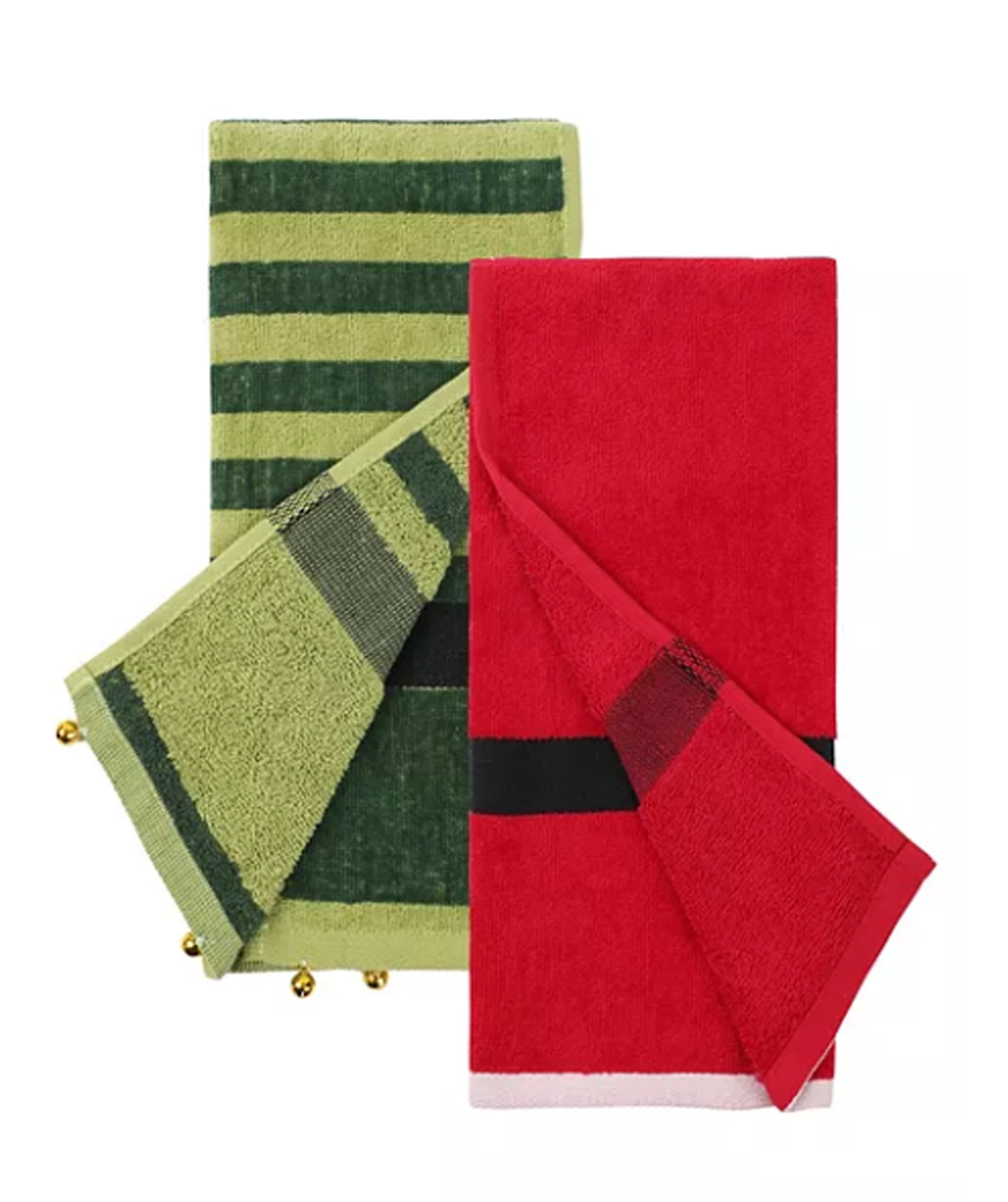 St. Nicholas Square Christmas Bath Hand Towels, Santa Elf Belt Buckle, 2 Piece