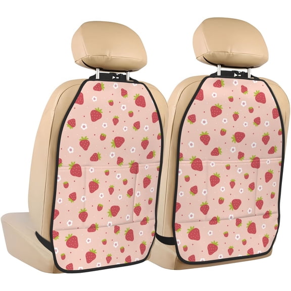 Xecao Strawberries Pattern Car Seat Back Protector 2 Pack Large Capacity Pocket, Kick Mats Back Seat Protector