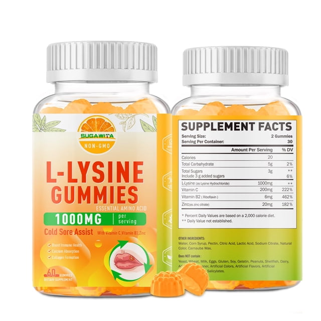 Gominolas de lisina SUGAWITA para el tratamiento del herpes labial, 1000 mg, 2 x 120