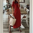 thumbnail image 2 of Fshinging Women Dresses Summer Stripe Maxi Short Sleeve V Neck Casual Loose Long Beach Split, 2 of 5