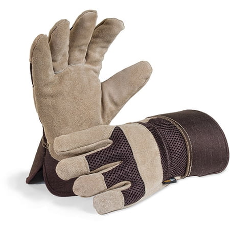 LP4320-L  Men s Premium Leather Palm Work Gloves  Breathable Mesh Back  Safety Cuff
