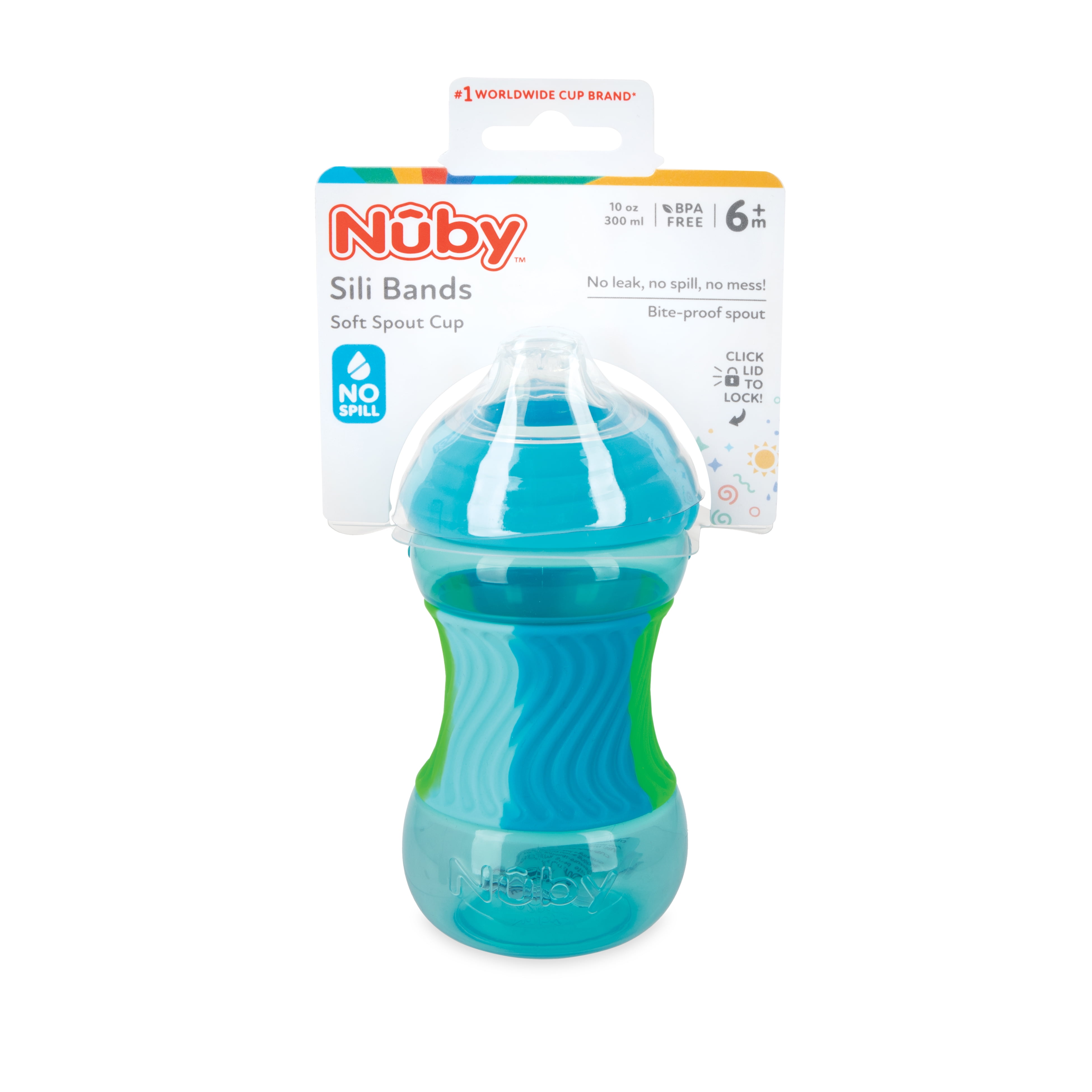 Nuby Clik-It Sili Band Spout Cup,10 fl oz, Blue/Green