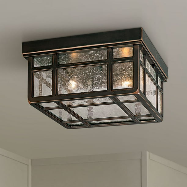 Kathy Ireland Rustic Outdoor Ceiling Light Rubbed Bronze 5 1 2 Frosted Seeded Glass Damp Rated For Exterior House Porch Patio Com Kathy Ireland Rustic Outdoor Ceiling, Craftsman Style Porch Ceiling Lights