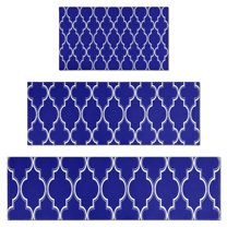 Blue Geometric Quatrefoil Pattern Kitchen Rugs Sets Of 3,Kitchen Runner Rugs Non Skid Washable,Decorative Kitchen Floor Mats for Kitchen,Sink,Laundry,17"x30" 17"x47" 17"x59"
