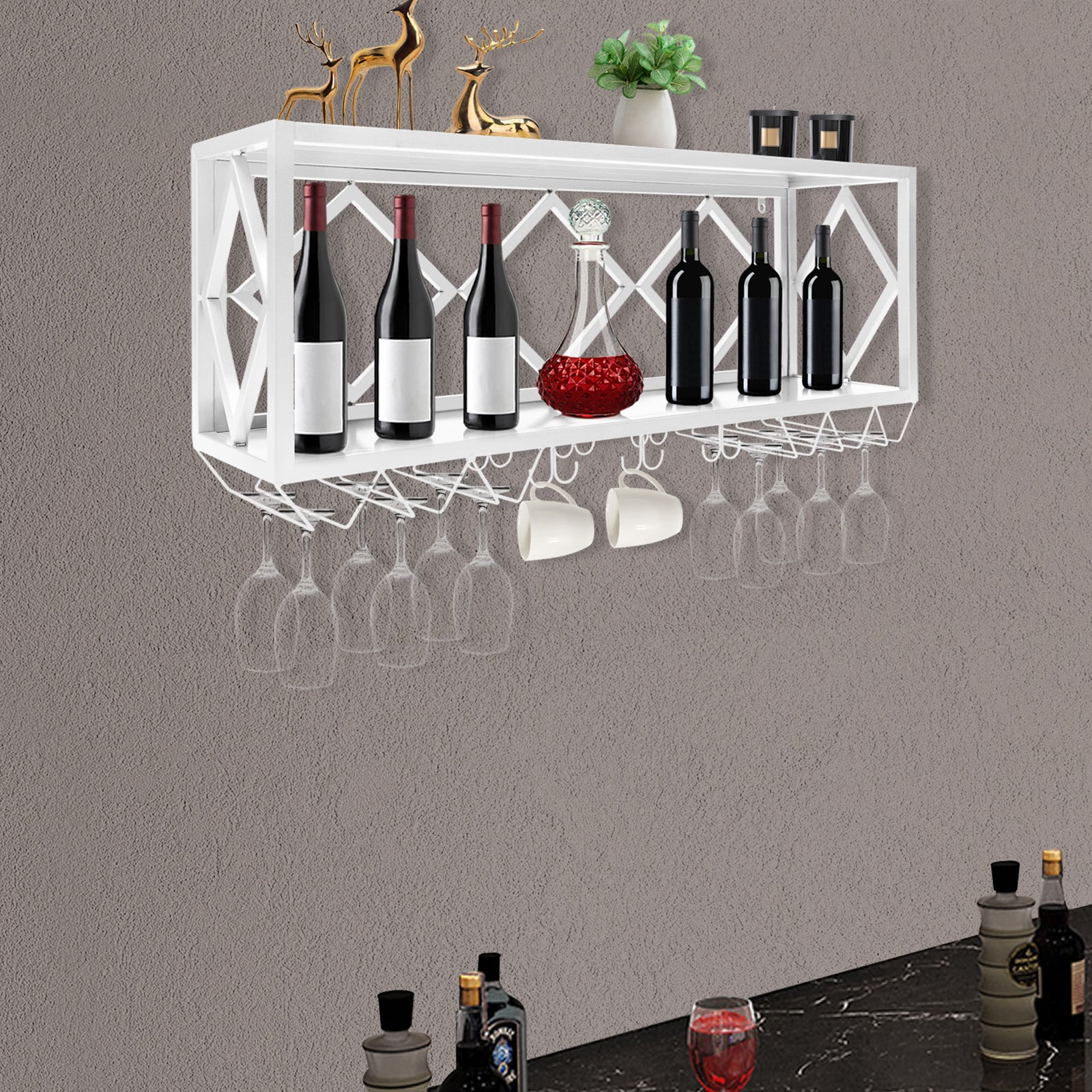 HOHOBLA Wine Rack 100cm White Hanging Wine Storage Rack Iron Shelf for Room Decor Wine Collection Organizer