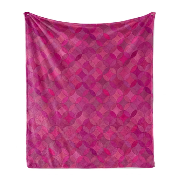 Abstract Soft Flannel Fleece Throw Blanket, Geometrical Theme Star Patterns from Circular Shapes, Cozy Plush for Indoor and Outdoor Use, 70" x 90", Dark Magenta Magenta, by Ambesonne