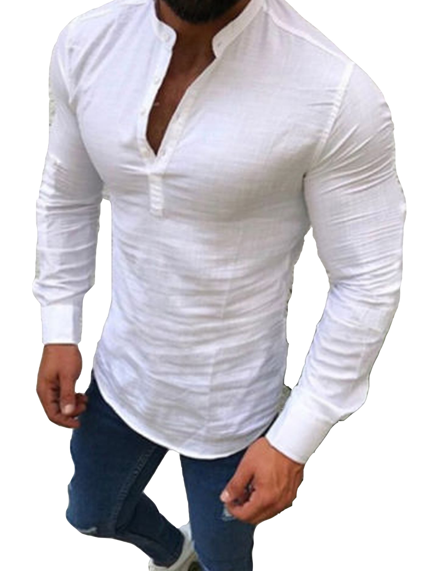 Mens Brief Breathable Comfy Solid Color Long Sleeve Loose Casual T Shirt Blouse FAPIZI Men Cotton Linen Shirts