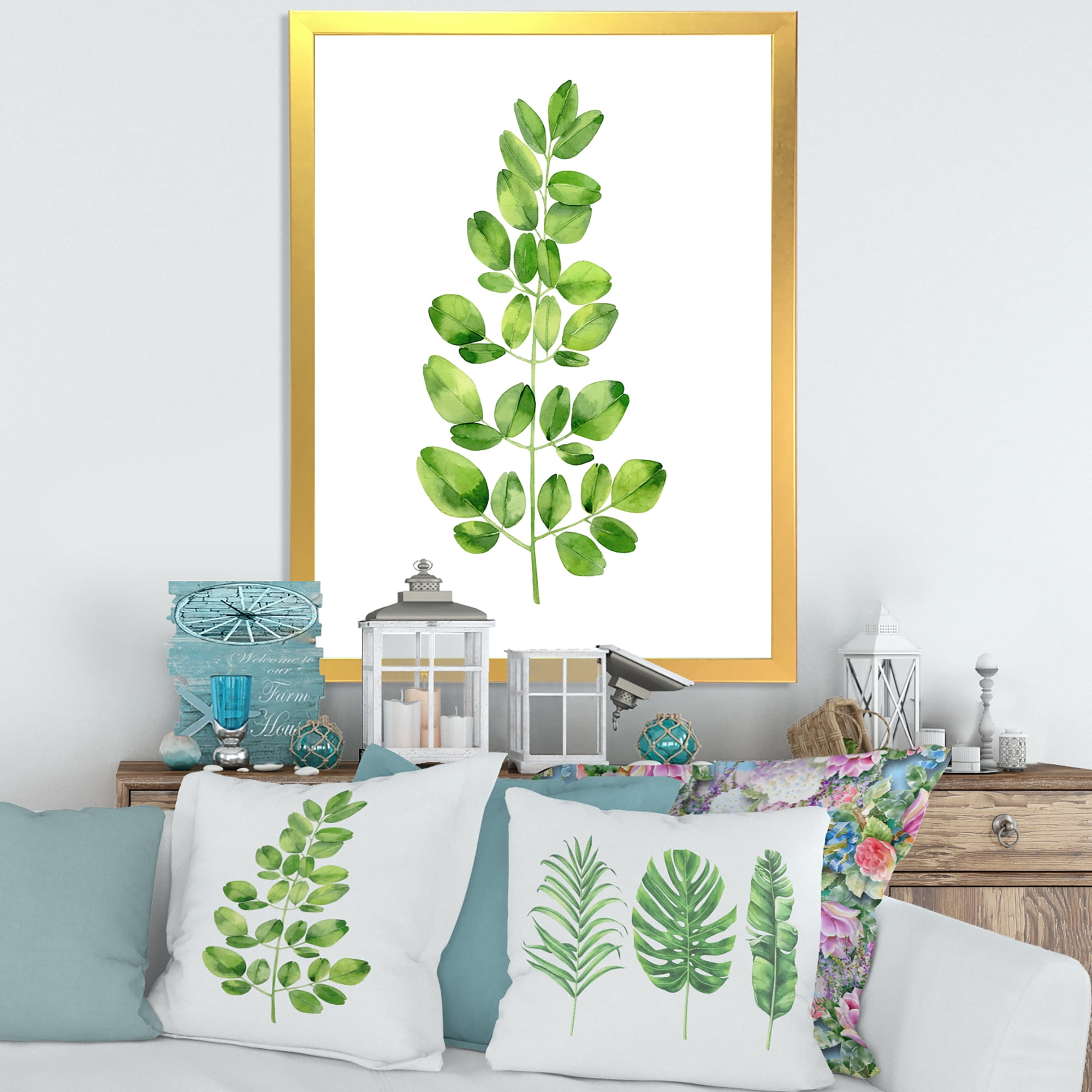 Moringa Plant Branch Tropical Tree Foliage 20 in x 20 in Framed Painting Canvas Art Print, by Designart