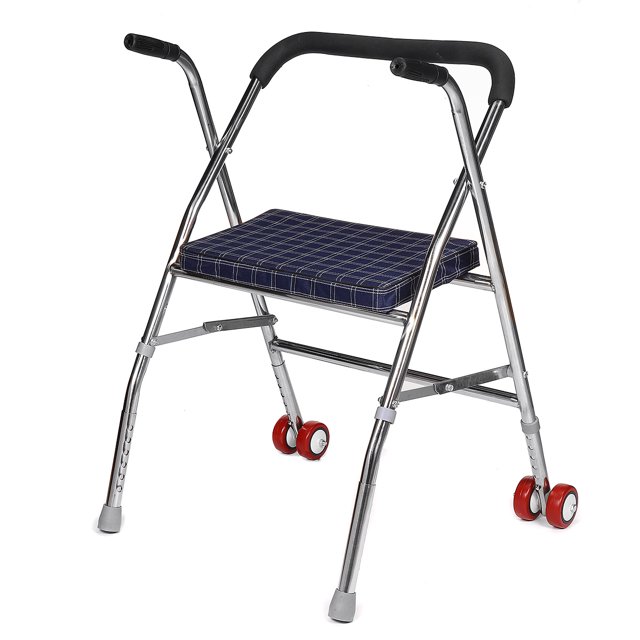 2 en 1 Pliant Adulte Marchette Siège de Dossier avec Roue pour les Personnes Âgées Utilisateurs et Mobilité Réduite avec Handicapés, Hauteur Réglable Marchette Roulante en Acier, 300lb Capacité de Poids