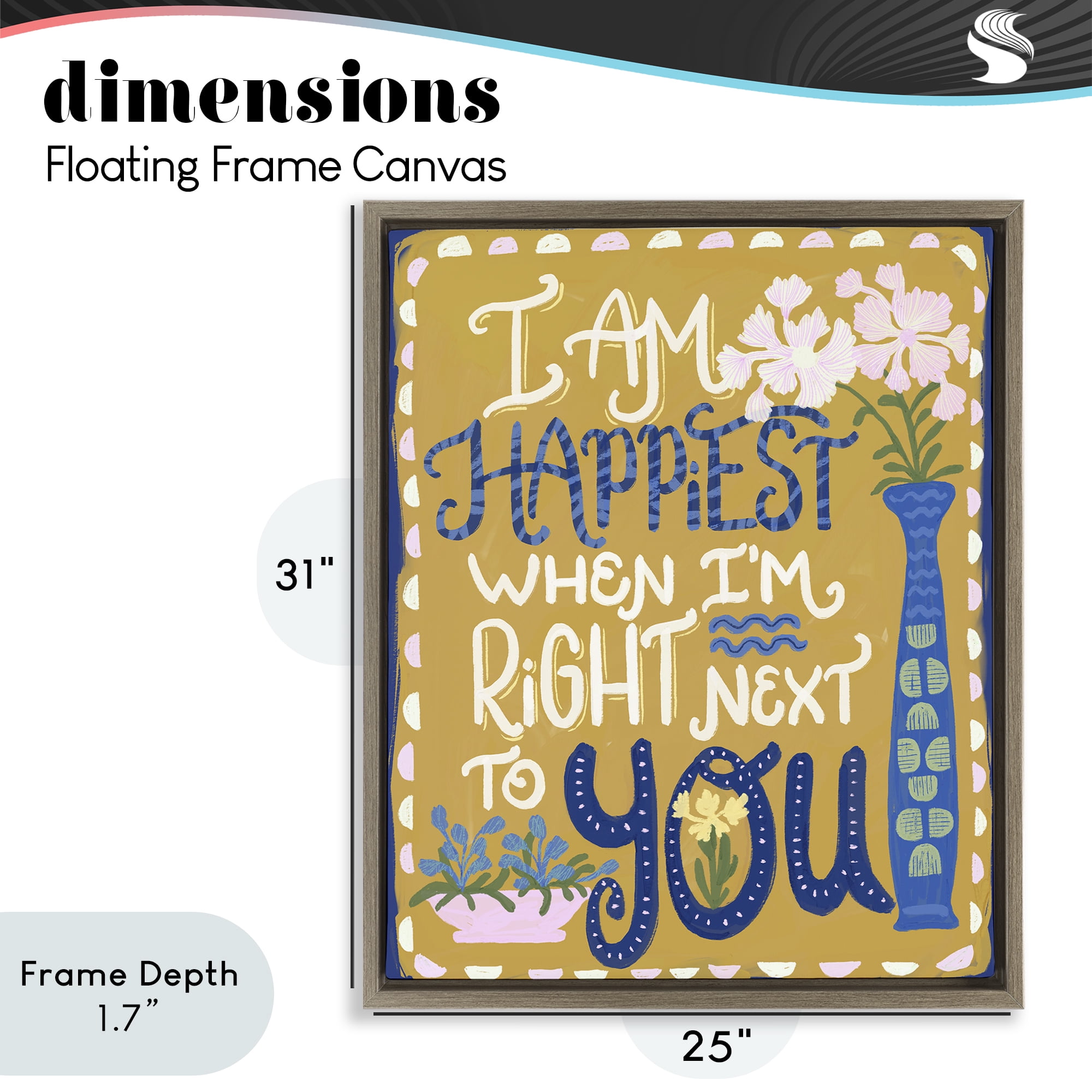 Stupell Industries Happiest Next To You Brown Framed Floater Canvas Wall Art, design by Connie Summers