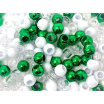 NEW TARA 150pc mEtal 12x15 mm Premium Pony Beads, Bracelet Cool Beads, Beads for Hair Braids, Beads for Crafts, Plastic Beads, Hair Beads for Braids for Girls (METAL GREEN,WHITE,CLEAR)