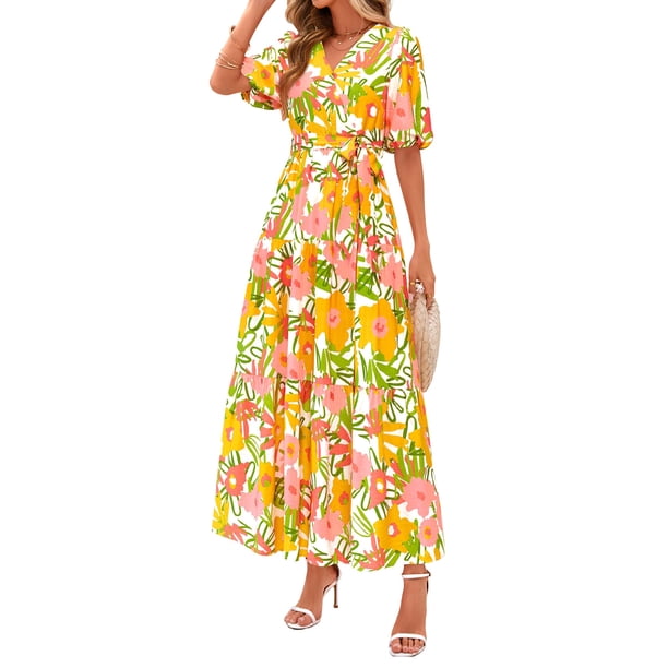 Vestido PRETTYGARDEN 2025 Boho Floral con Mangas Abullonadas Mediano