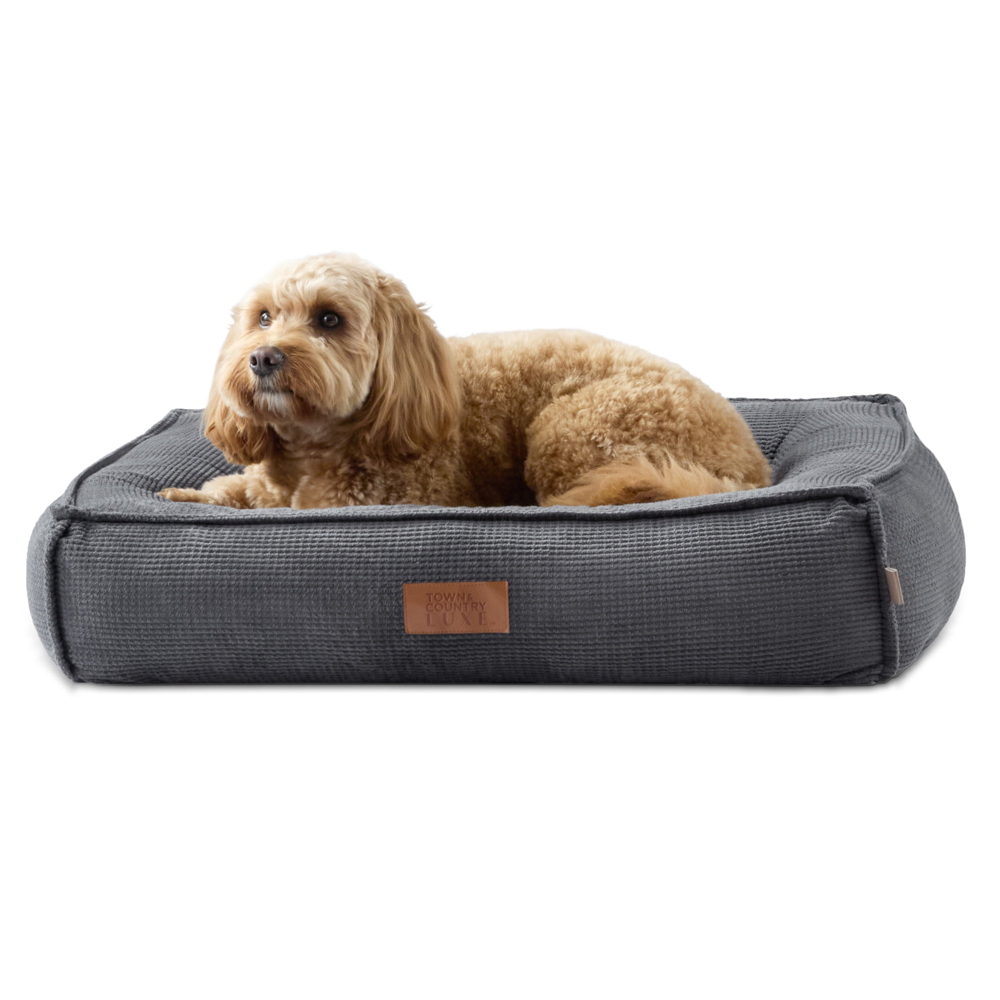 TOWN & COUNTRY LUXE CuddleTown Cozy Bolster Pet Bed, Ribbed Corduroy Texture, Machine Washable Cover, Soft, Cozy & Calming, Non-Slip Bottom, Dark Grey, Medium 27"x22"x7"