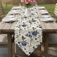 thumbnail image 6 of Blue Floral Leaves Table Runner Linen Burlap Table Runner 72 Inches Long Farmhouse Abstract Art Flowers Dresser Scarves for Kitchen Island Coffee Dining Room Party Wedding Holiday Decor 18"x72", 6 of 8