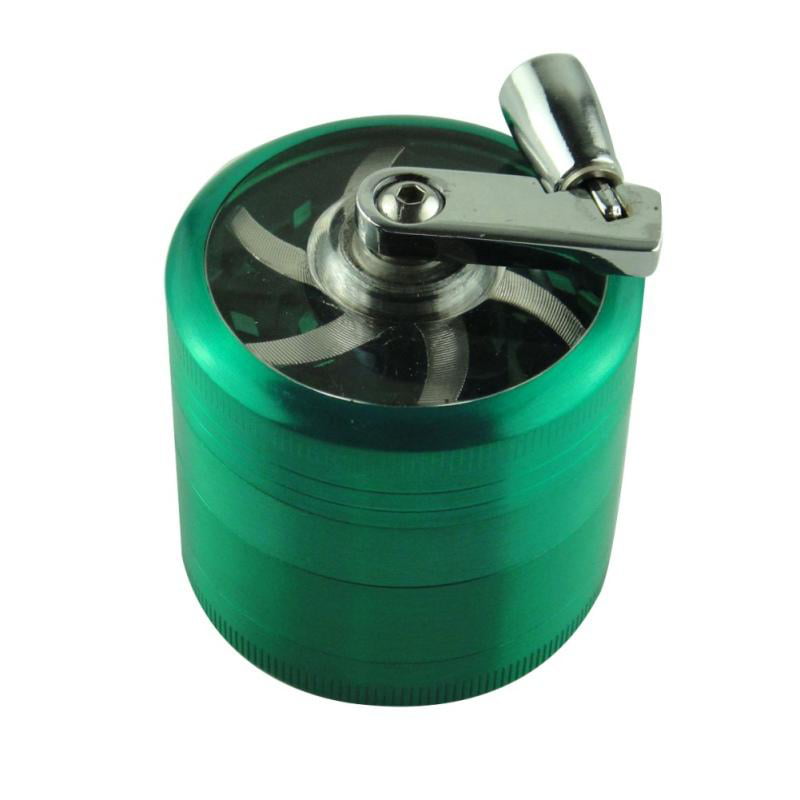 Blue Herb Grinder w/ Handle Spice Crusher for Tobacco Hand Muller 2" 4 Layers 