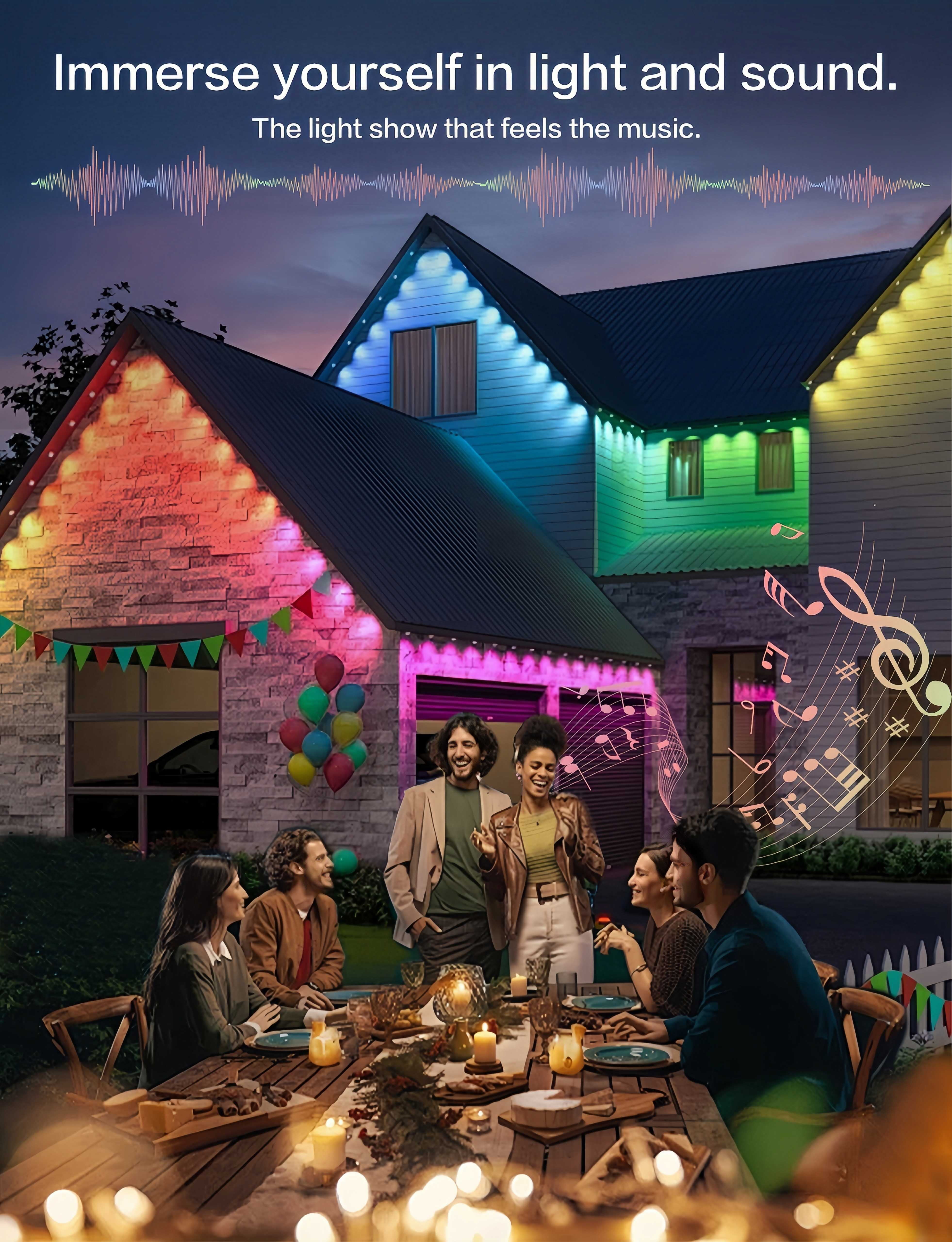 Permanent Outdoor Lights 150ft, RGBWW with IC Smart LED with 90 LED Lights, 50LM Per LED, IP68 Waterproof, App & Remote Control for Halloween Christmas Decor, Pool Party Decor and Daily Lighting, Wor