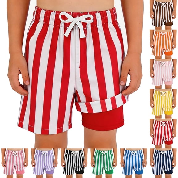 Tisuna Boys Swim Trunks Size 2-3 Years Striped Print Elastic Waist Straight Leg Swim Shorts Casual Comfort Fit Kids Beach Surfing Board Shorts Black