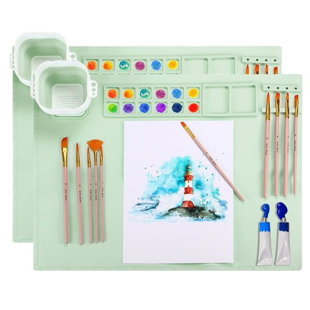 Unique Bargains Silicone Painting Mat, 2 Pcs Silicone Mats for Crafts Arts, Green