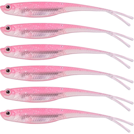 Soft Plastic Baits Fork Tail Soft Jerkbait Minnow Lures 3 to 4-3/4 Inches Soft Swimbaits Jerk Shad Baits Crappie Bass Fishing Lures Pink 3 -6 Pack Pink 3 -6 Pack