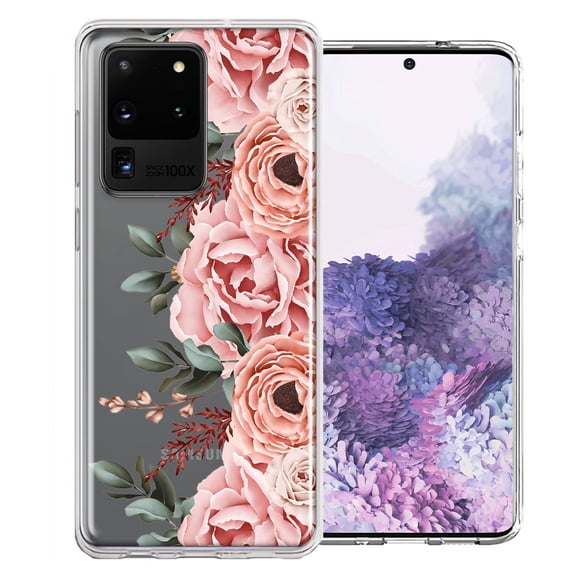 MUNDAZE Case For Samsung Galaxy S20 Ultra Blush Pink Peach Spring Flowers Peony Rose Phone Cover