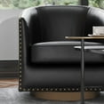 thumbnail image 4 of BizChair Club Style Commercial Barrel Accent Armchair with 360° Swivel Metal Base and Black Leathersoft Upholstery with Brass Decorative Nail Head Trim, 4 of 14