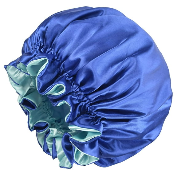Satin Bonnet Large Sleep Bonnet Silk Double Layer Bonnets for Women Sleeping Cap for Natural Curly Hair Blue