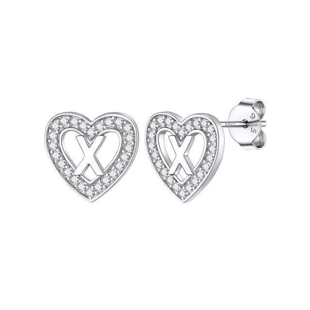 Pendientes de corazón de plata esterlina Silvora con Letra X Joyería hipoalergénica