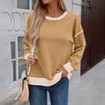 thumbnail image 6 of ManxiVoo Womens Contrast Trim Crewneck Sweatshirt Lightweight Long Sleeve Loose Fit Solid Pullover Casual Top XL Size Yellow, 6 of 9