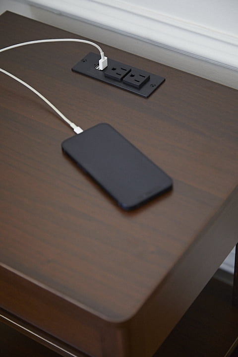 DecorTech Traditional Rectangular End Table with AC Power and USB Charging Ports, Walnut
