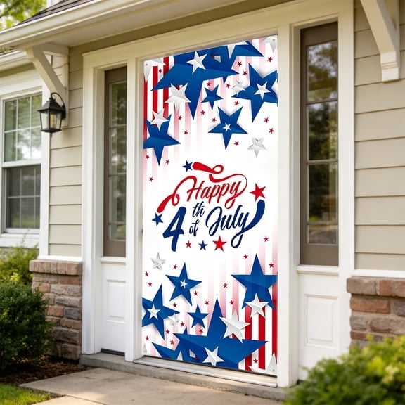 4th of July Door Cover Decoration,Happy Door Set Indoor Outdoor for Front Door Festive Party Decorations(35.4*72.8 Inch)