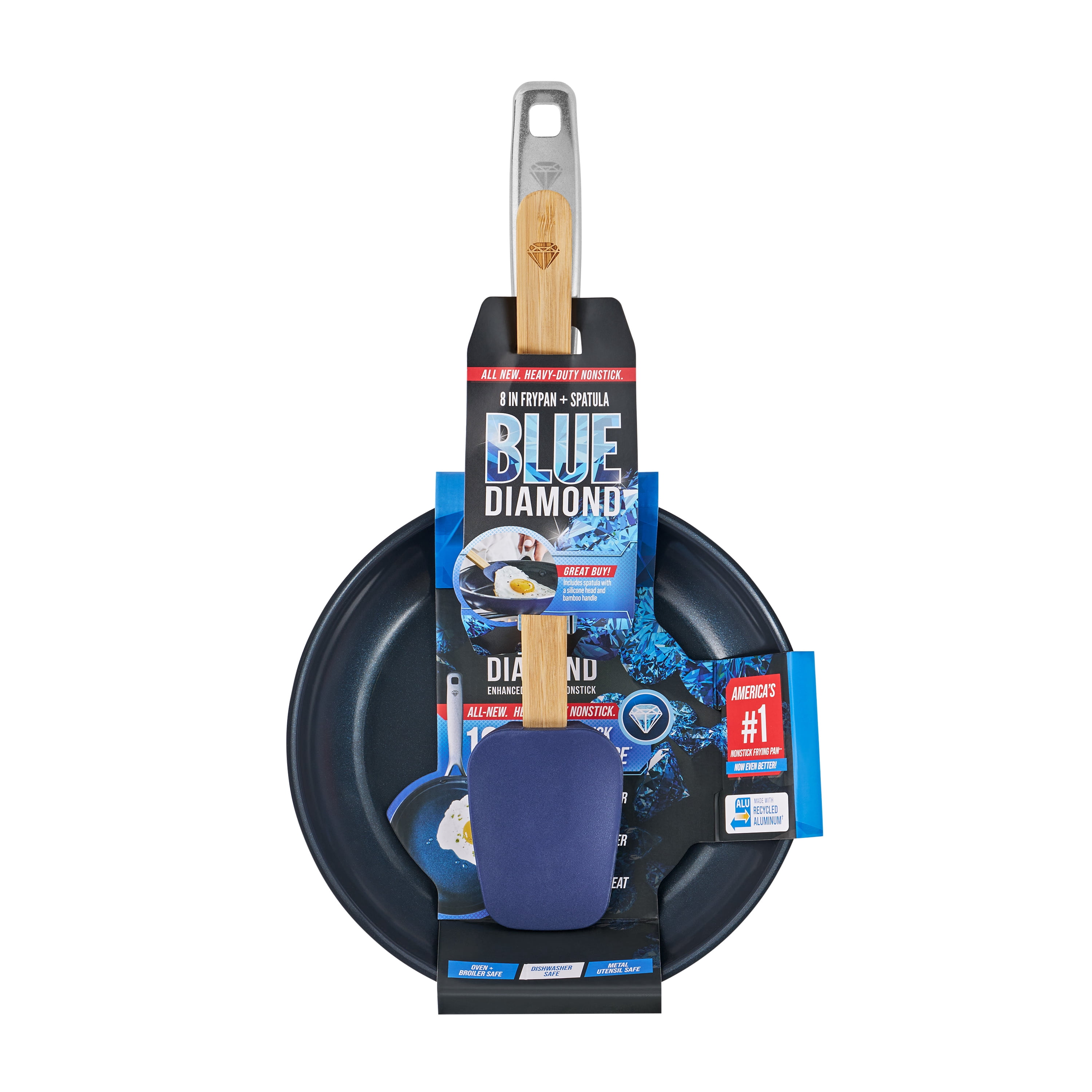 Blue Diamond 8″ Ceramic Nonstick Fry Pan with Spatula, Dishwasher Safe, Oven Safe, Metal Utensil Safe​