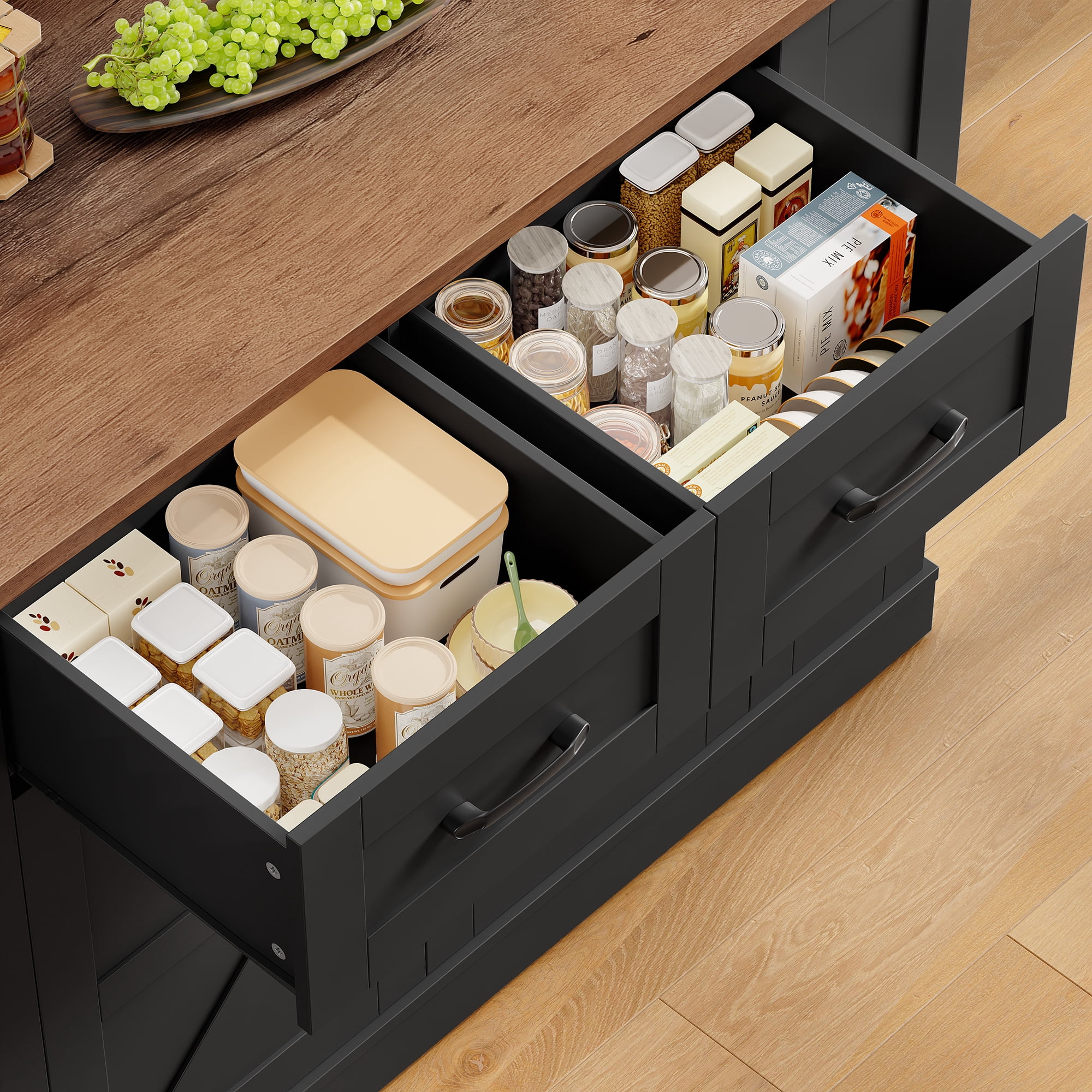 Homfa 47.2'' Kitchen Island with Drop Leaf and Charging Station, Portable Kitchen Island with Storage and 2 Seating, Black Rolling Cart with Wheels for Kitchen, Dining Table for 2