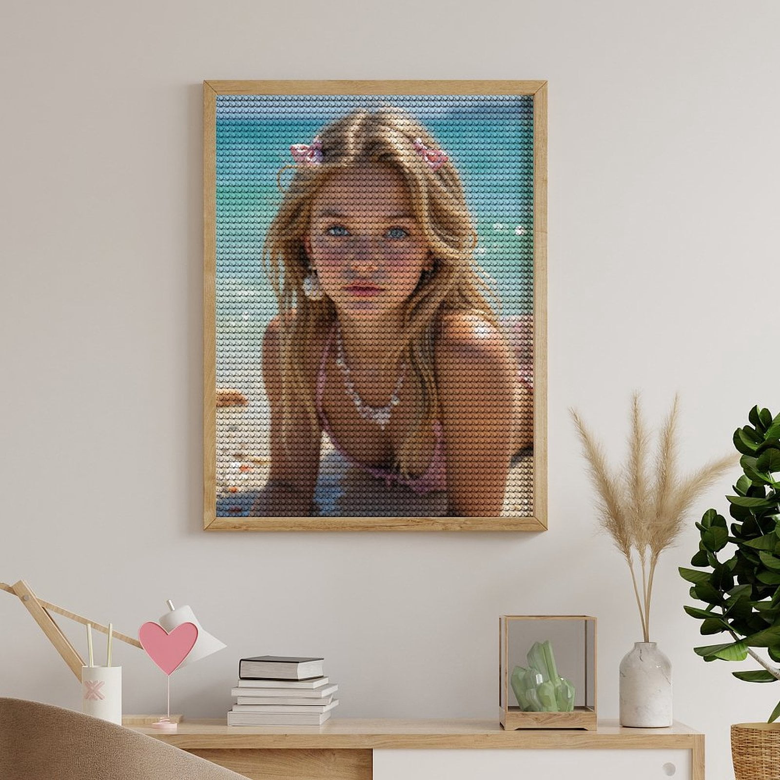 Diamond Art Kits for Adults, Blonde Beach Jewelry Pink Bows 5D Diamond Painting Kits for Adults Beginners, DIY Full Drill Diamond Painting, Gem Art and Crafts 12x16