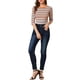 thumbnail image 2 of Camiseta básica de ajuste slim con cuello redondo y mangas de codo para mujeres INSPIRE CHIC, estampada, multicolor, blanca, talla XS, 2 of 8