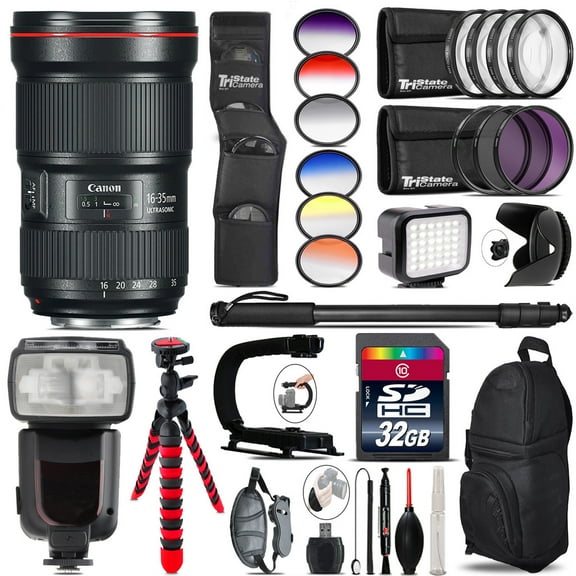 Canon 16-35mm 2.8L III USM Lens   Pro Flash   LED Light - 32GB Accessory Bundle (International Version)