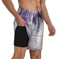 thumbnail image 2 of Cauagu Lavender Blooms Window Print Mens Swim Trunks Quick Dry Board Shorts Swim Shorts with Compression Liner Bathing Suits-3X-Large, 2 of 6