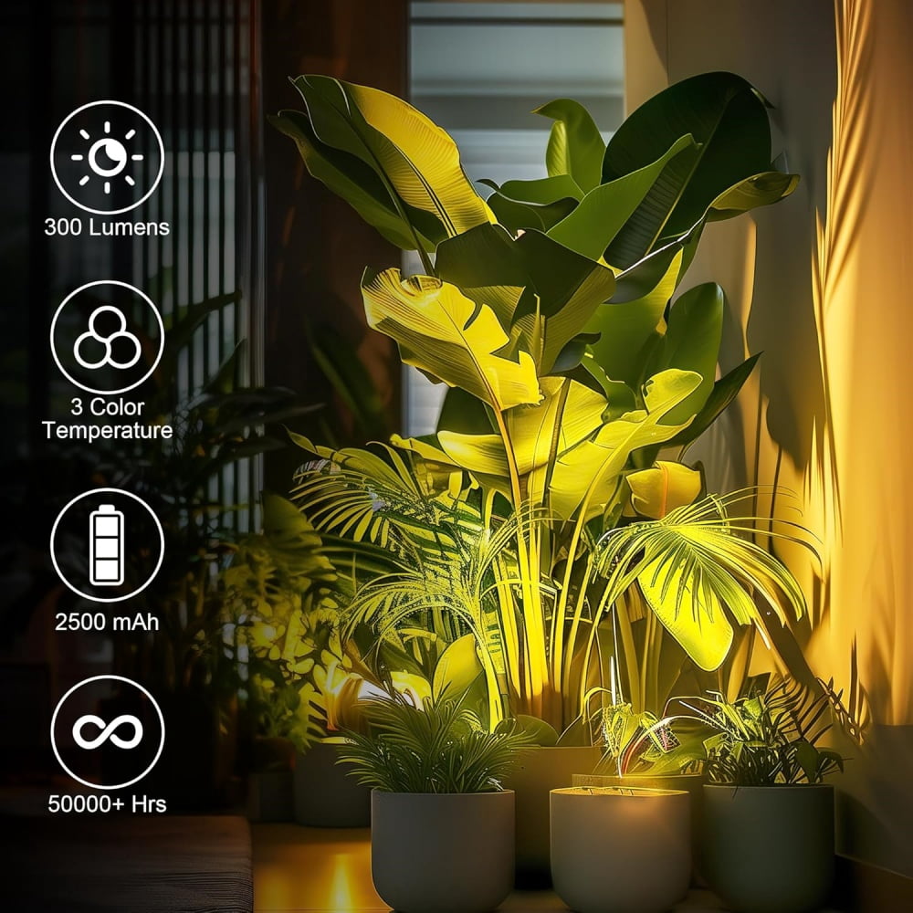 Indoor Wireless LED Spotlight, Indoor Plant Spotlight, Remote Dimmable, 350 ° Rotating, Rechargeable Upward Battery Powered, Ceiling Light for Artwork Painting Plant Picture Light White (4 PCS)