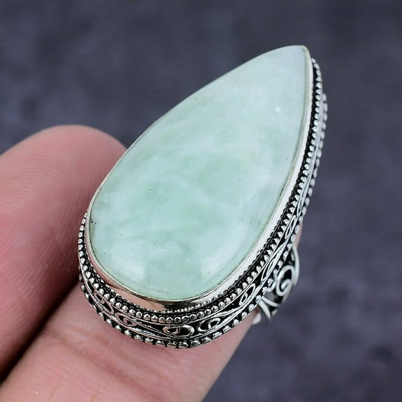 Natural Aquamarine Gemstone Handmade 925 Sterling Silver Jewelry Ring S.10