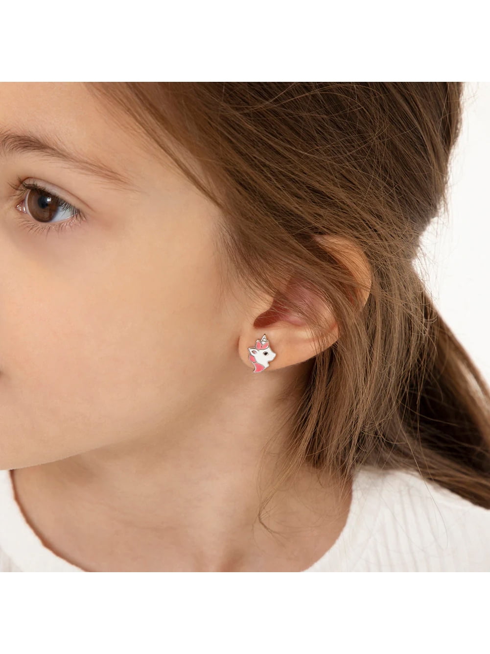 925 Sterling Silver Majestic Pink Enamel Unicorn Screw Back Earrings for Girls