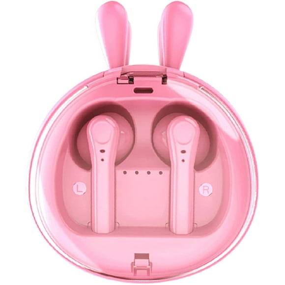 Children's wireless earplugs with charging box, cute pink rabbit