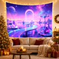 thumbnail image 3 of Crystal Islands Across Reflective Cosmic Waters, Dreamy Surreal for Space Lovers, Celestial Landscape Art, Housewarming Gift, Tapestry Wall Hanging for Bedroom and Studio, 3 of 7