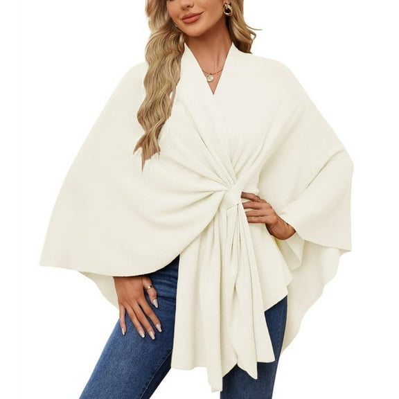 Elegant One-Shoulder Cape Poncho, Soft V-Neck Batwing Sleeve Wrap for Women,One Size Fits All,15