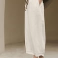thumbnail image 6 of Kaemgyyd Womens Cotton Linen Pants Loose Fit Wide Leg Casual Pants Elastic Waist Cropped Trousers for Beach Vaction, 6 of 6