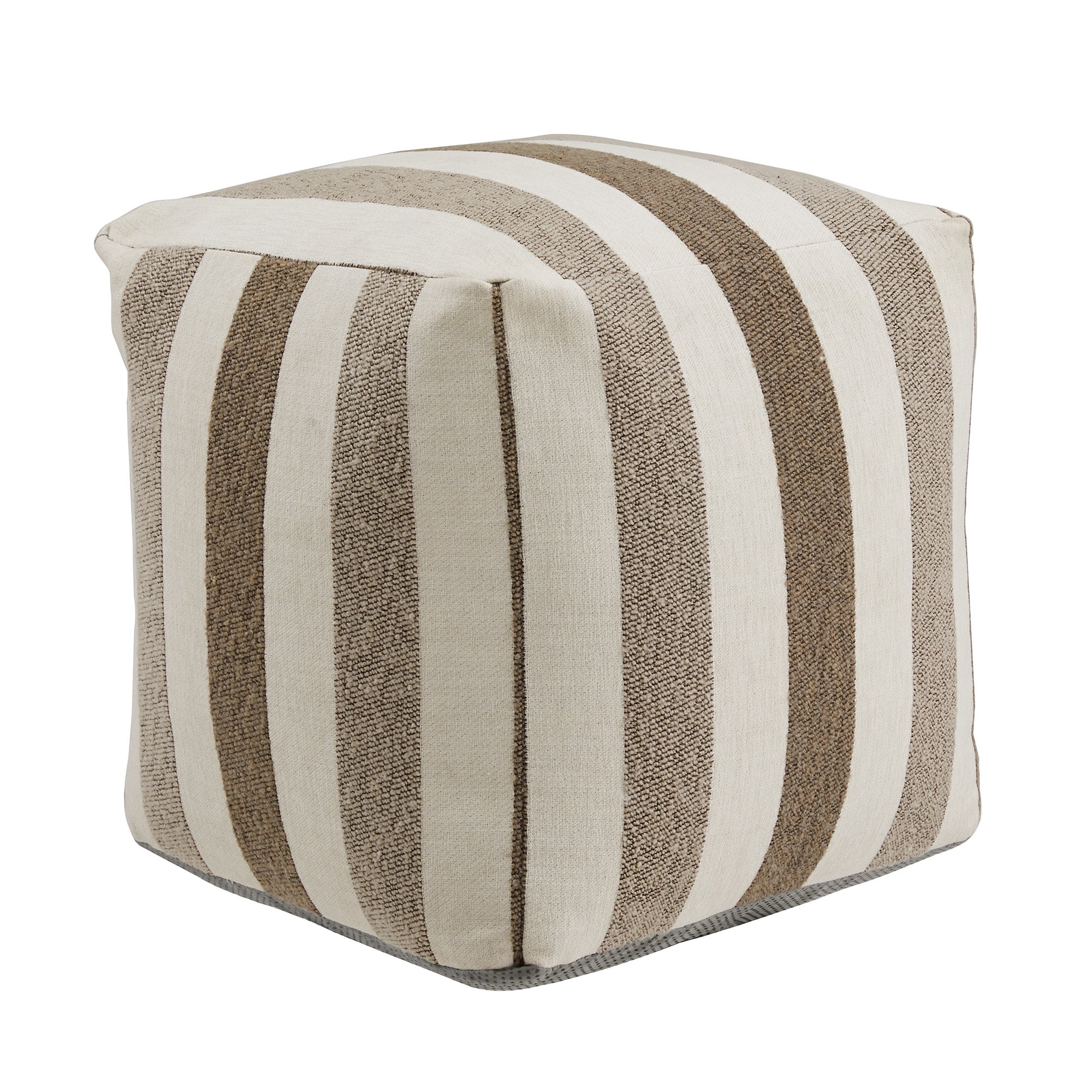 Weston Home Dinant Upholstered Square Pouf Ottoman, Brown Tone Stripe Pattern Fabric
