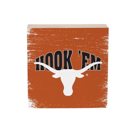 Texas Longhorns 6" Square Fan Chant Wood Block Shelf Sign