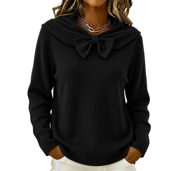 Ovbmpzd Plus Size Women's Sweaters Bow Black Pullover Sweaters Cowl Neck Casual Long Sleeve Tops,L