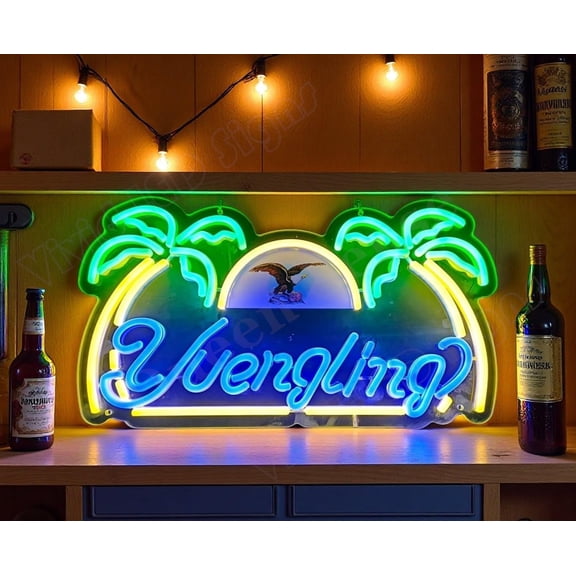 Queen Sense 16"x9" Yuenglings Eagle Palm Tree LED Neon Sign for Wall Decor Dimmable USB Powered LED Light W116YLELBTPT-5VLED