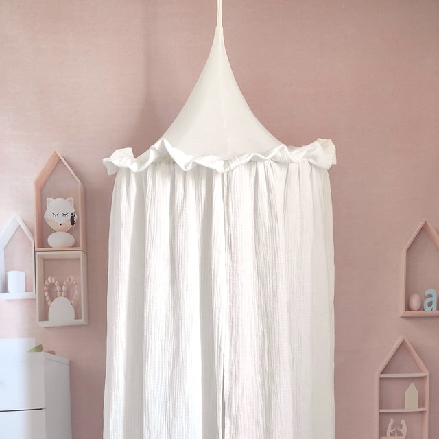 Toldo colgante de muselina de algodón con volantes para habitación de niños, baldachina de cama Premium, 100%